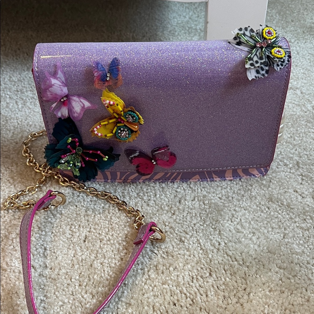 Betsey Johnson Purple Crossbody Bag with Butterfly Accents